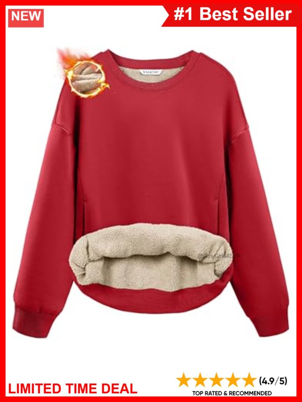 Sherpa Lined Crewneck Sweatshirt Pullover with Pockets